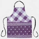 パープルホワイト市松模様に水玉模様フローラダマスクアート エプロン (正面)