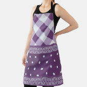 パープルホワイト市松模様に水玉模様フローラダマスクアート エプロン (インサイチュ)