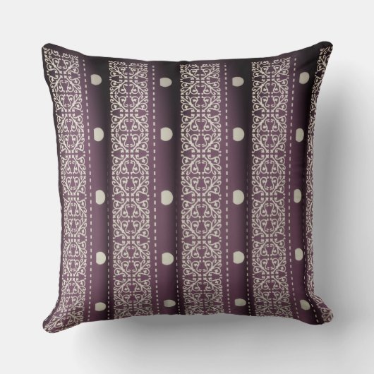 パープルホワイト市松模様に水玉模様フローラダマスクアート クッション (裏面)