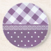 パープルホワイト市松模様に水玉模様フローラダマスクアート コースター (正面)