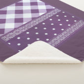 パープルホワイト市松模様に水玉模様フローラダマスクアート シェルパブランケット (3/4)