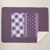 パープルホワイト市松模様に水玉模様フローラダマスクアート シェルパブランケット (正面(横))