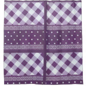 パープルホワイト市松模様に水玉模様フローラダマスクアート シャワーカーテン (正面)