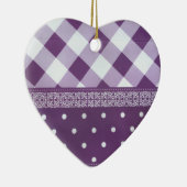 パープルホワイト市松模様に水玉模様フローラダマスクアート セラミックオーナメント (右)