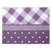 パープルホワイト市松模様に水玉模様フローラダマスクアート ノートパッド (正面)