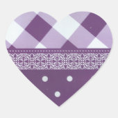 パープルホワイト市松模様に水玉模様フローラダマスクアート ハートシール (正面)