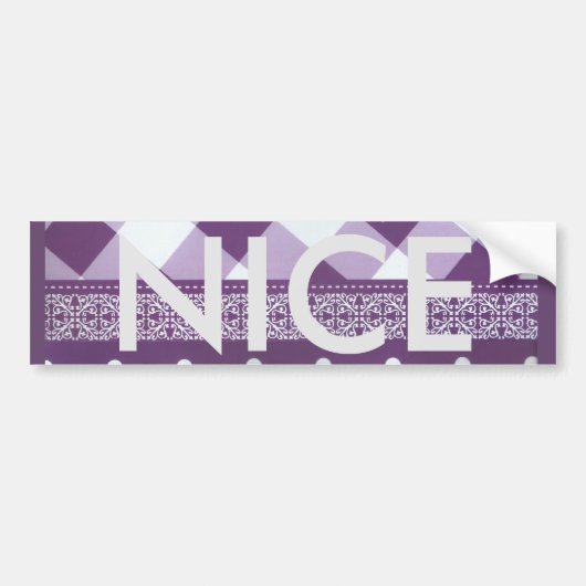 パープルホワイト市松模様に水玉模様フローラダマスクアート バンパーステッカー (正面)