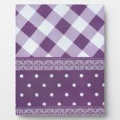 パープルホワイト市松模様に水玉模様フローラダマスクアート フォトプラーク (正面)