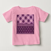 パープルホワイト市松模様に水玉模様フローラダマスクアート ベビーTシャツ (正面)