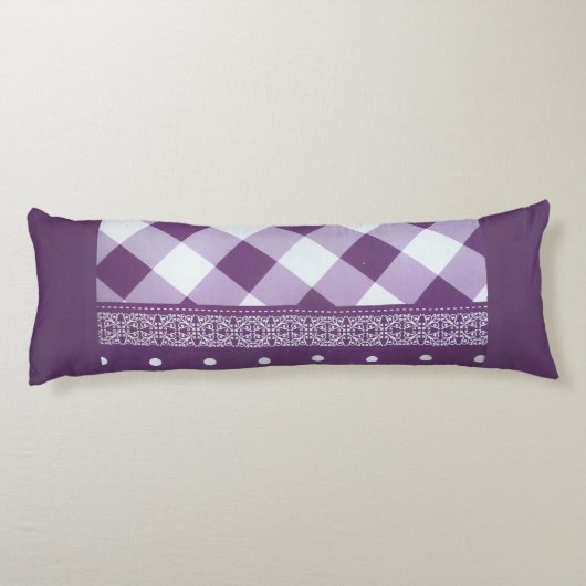 パープルホワイト市松模様に水玉模様フローラダマスクアート ボディピロー (裏面)
