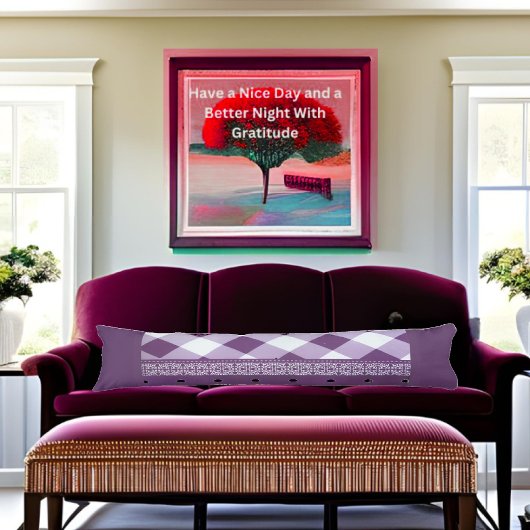 パープルホワイト市松模様に水玉模様フローラダマスクアート ボディピロー