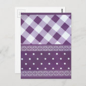 パープルホワイト市松模様に水玉模様フローラダマスクアート ポストカード (正面/裏面)