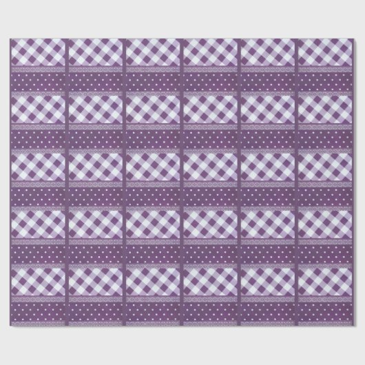 パープルホワイト市松模様に水玉模様フローラダマスクアート ラッピングペーパー (フラット)