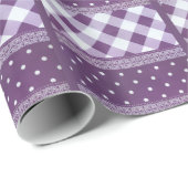 パープルホワイト市松模様に水玉模様フローラダマスクアート ラッピングペーパー (ロールコーナー)
