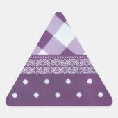 パープルホワイト市松模様に水玉模様フローラダマスクアート 三角形シール (正面)