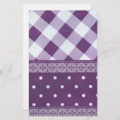 パープルホワイト市松模様に水玉模様フローラダマスクアート 便箋 (正面/裏面)