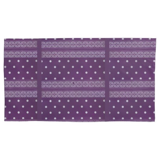 パープルホワイト市松模様に水玉模様フローラダマスクアート 枕カバー (正面左)