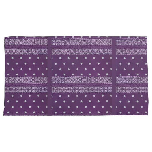 パープルホワイト市松模様に水玉模様フローラダマスクアート 枕カバー (正面右)