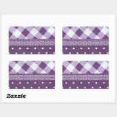 パープルホワイト市松模様に水玉模様フローラダマスクアート 長方形シール (シート)