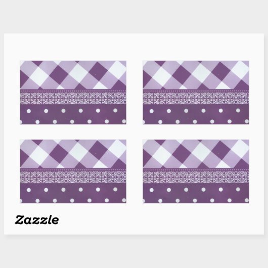 パープルホワイト市松模様に水玉模様フローラダマスクアート 長方形シール (シート)