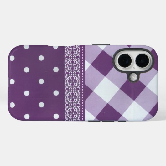 パープルホワイト市松模様に水玉模様フローラダマスクアート Case-Mate iPhoneケース (裏面 (横))