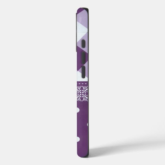 パープルホワイト市松模様に水玉模様フローラダマスクアート Case-Mate iPhoneケース (裏面 / 左)