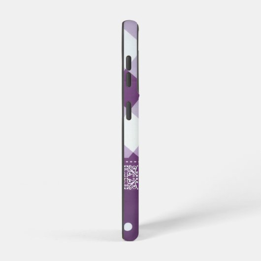 パープルホワイト市松模様に水玉模様フローラダマスクアート SAMSUNG GALAXYケース (右側面)