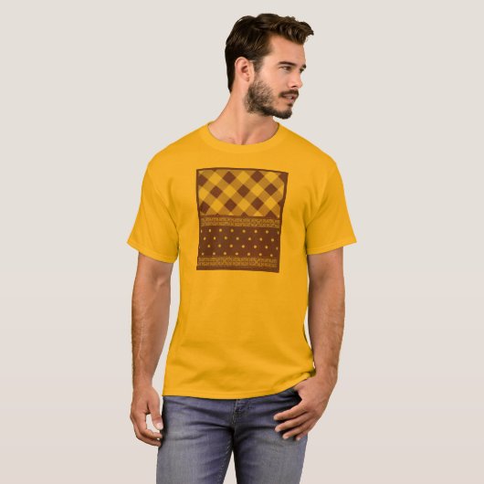 パープルホワイト市松模様に水玉模様フローラダマスクアート Tシャツ (正面フル)