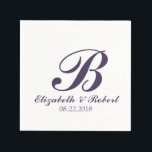 パープルホワイト結婚ズモノグラムナプキン スタンダードカクテルナプキン<br><div class="desc">結婚式カスタムと関連パーソナライズされたイベントのためのモノグラム紙ナプキン。新郎新婦の名前、日付、イニシャルなど好きなもの結婚で、このエレガントなウェディングアクセサリーをパーソナライズ。白シンプル地のエレガント紫のスクリプト文字。</div>