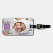 パープルホワイト1フォトコラージュカスタムモノグラム ラゲッジタグ (正面横)