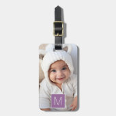 パープルホワイト1フォトコラージュカスタムモノグラム ラゲッジタグ (正面縦)