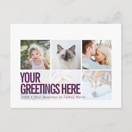 パープルホワイト6枚の写真 現代のユニバーサルグリーティング ポストカード (正面)