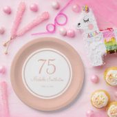 パープルホワイト75誕生日 ペーパープレート (パーティー)