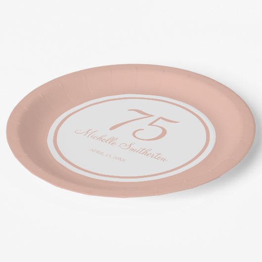 パープルホワイト75誕生日 ペーパープレート (アングル)