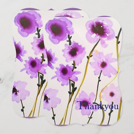 パープルホワイト フラワーズ エレガント ブライダルシャワー 招待状 (正面/裏面)