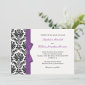 パープルボウとダマスクウェディング招待状 招待状 (スタンド正面)