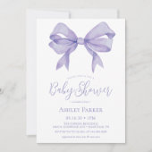 パープルボウガールベビーシャワー招待状 招待状 (正面)