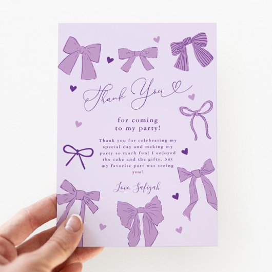 パープルボウシャビーシック誕生日パーティー サンキューカード