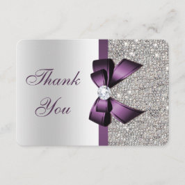 パープルボウフェイクシルバーシークインズダイヤモンドサンキュー サンキューカード