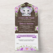 パープルボウフローラエレファントバーンドウッドベビーシャワー オールインワン招待状 (内側)