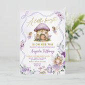 パープルボウフローラ妖精ガールベビーシャワー 招待状 (スタンド正面)