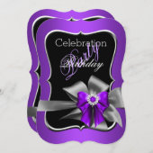 パープルボウブラックシルバーバースデーパーティー 招待状 (正面/裏面)