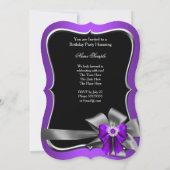 パープルボウブラックシルバーバースデーパーティー 招待状 (裏面)