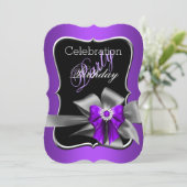 パープルボウブラックシルバーバースデーパーティー 招待状 (スタンド正面)