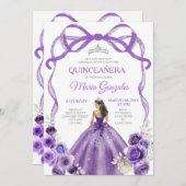 パープルボウプリンセスシルバークラウンガールキンセアニラ 招待状 (正面/裏面)