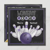 パープルボウリングパーティー招待状 招待状 (正面/裏面)