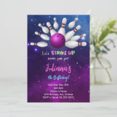 パープルボウリング誕生日招待状 招待状 (スタンド正面)