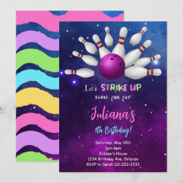 パープルボウリング誕生日招待状 招待状