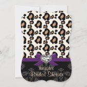 パープルボウレオパードプリントきらきら光るブライダルシャワー 招待状 (裏面)