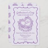 パープルボウレトロハートコケッテケーキガレンティン 招待状 (正面/裏面)